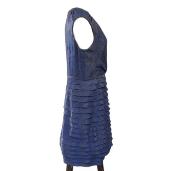 ADRIANA PAPELL Sleeveless V-Neck Faux Wrap Tiered Ruffle Dress Sz 12 Knee Length - Picture 4 of 15